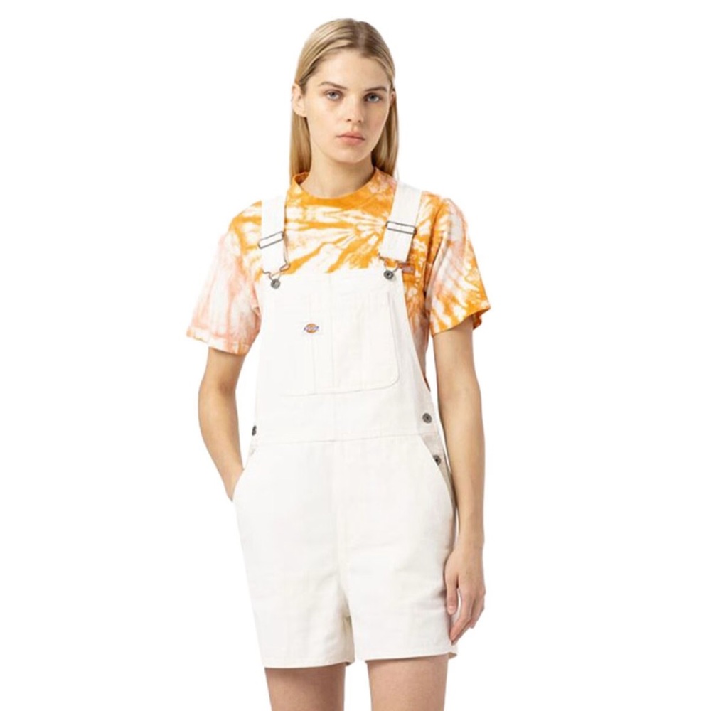 DICKIES Women's White Denim Shortalls(Size L)